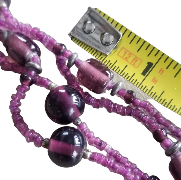 Vintage 1970s Amethyst Glass Bead Necklace - Picture 7 of 8